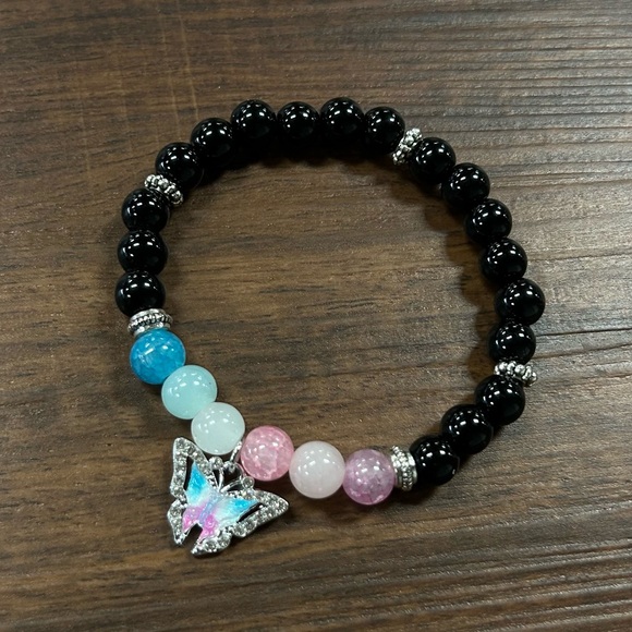 Handmade Multicolor Beaded Bracelet with Butterfly Charm - Picture 1 of 3